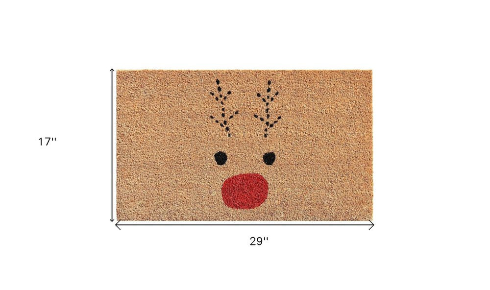 17" X 29" Natural Black and Red Coir Reindeer Outdoor Christmas Door